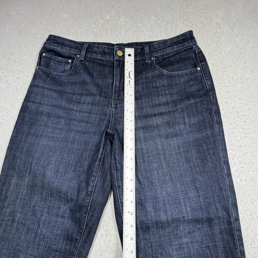 Talbots Everyday Relaxed Jean Size 14 Blue Indigo Plaid Cuff Ankle Flannel Lined